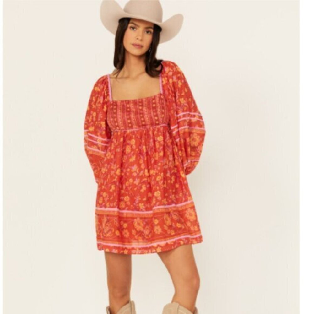 Free People Babydoll Dress Endless Afternoon Floral Mini Boho  Size M NWT
